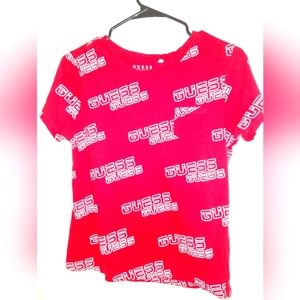 Guess T-shirt Mens  Medium White and Red All Over Print Short Sleeve